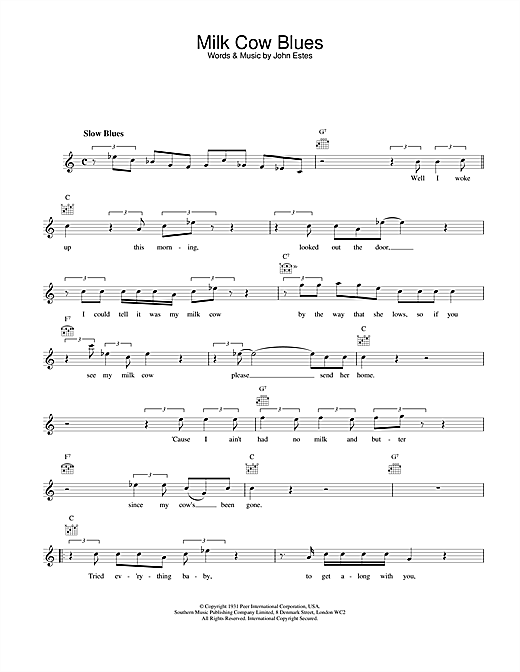 Learn to play Eddie Cochran Milk Cow Blues sheet music for Piano, Vocal & Guitar (Right-Hand Melody) in minutes. Eddie Cochran Milk Cow Blues sheet music notes and chords