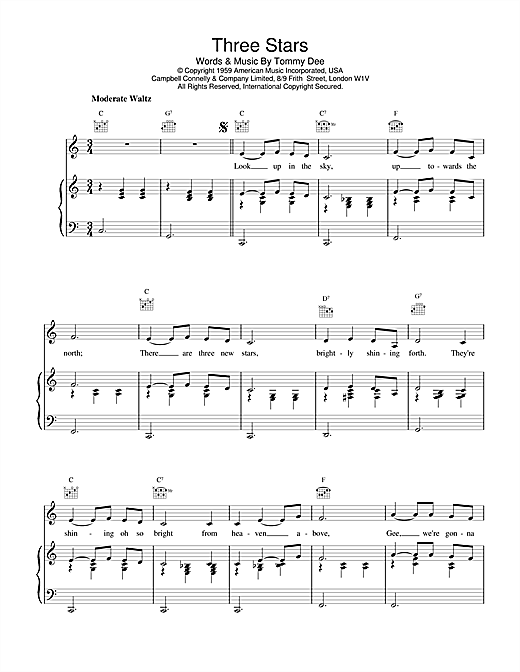Learn to play Eddie Cochran Three Stars sheet music for Piano, Vocal & Guitar (Right-Hand Melody) in minutes. Eddie Cochran Three Stars sheet music notes and chords