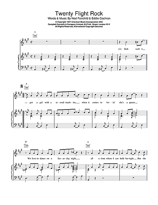 Learn to play Eddie Cochran Twenty Flight Rock sheet music for Piano, Vocal & Guitar (Right-Hand Melody) in minutes. Eddie Cochran Twenty Flight Rock sheet music notes and chords