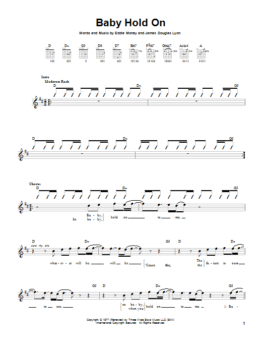 Eddie Money Baby Hold On Sheet Music Download Printable Pdf Music Notes Score Chords 162135
