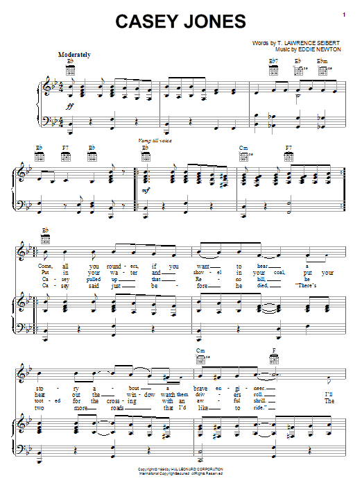 Learn to play Eddie Newton Casey Jones sheet music for Piano, Vocal & Guitar (Right-Hand Melody) in minutes. Eddie Newton Casey Jones sheet music notes and chords
