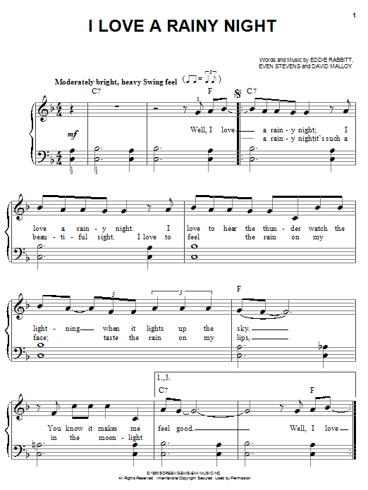 Learn to play Eddie Rabbitt I Love A Rainy Night sheet music for Piano, Vocal & Guitar (Right-Hand Melody) in minutes. Eddie Rabbitt I Love A Rainy Night sheet music notes and chords