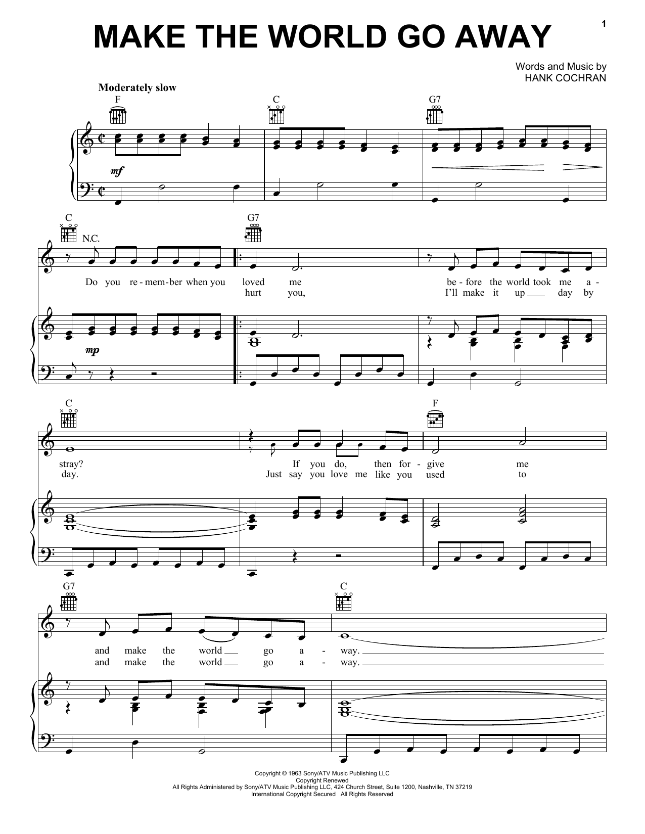 Learn to play Eddy Arnold Make The World Go Away sheet music for Piano, Vocal & Guitar (Right-Hand Melody) in minutes. Eddy Arnold Make The World Go Away sheet music notes and chords