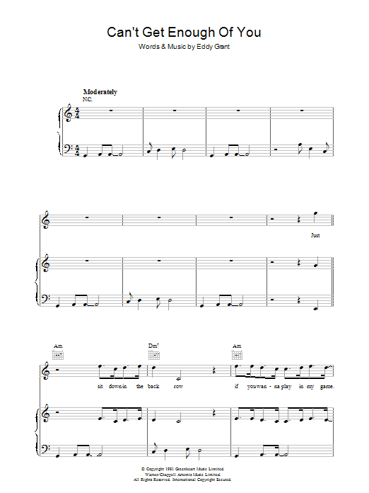 Learn to play Eddy Grant Can't Get Enough Of You sheet music for Piano, Vocal & Guitar (Right-Hand Melody) in minutes. Eddy Grant Can't Get Enough Of You sheet music preview music notes and score for Piano, Vocal & Guitar (Right-Hand Melody) including 8 page(s)