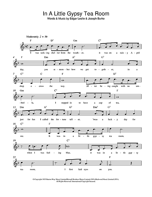 Learn to play Edgar Leslie In A Little Gypsy Tea Room sheet music for Melody Line, Lyrics & Chords in minutes. Edgar Leslie In A Little Gypsy Tea Room sheet music notes and chords