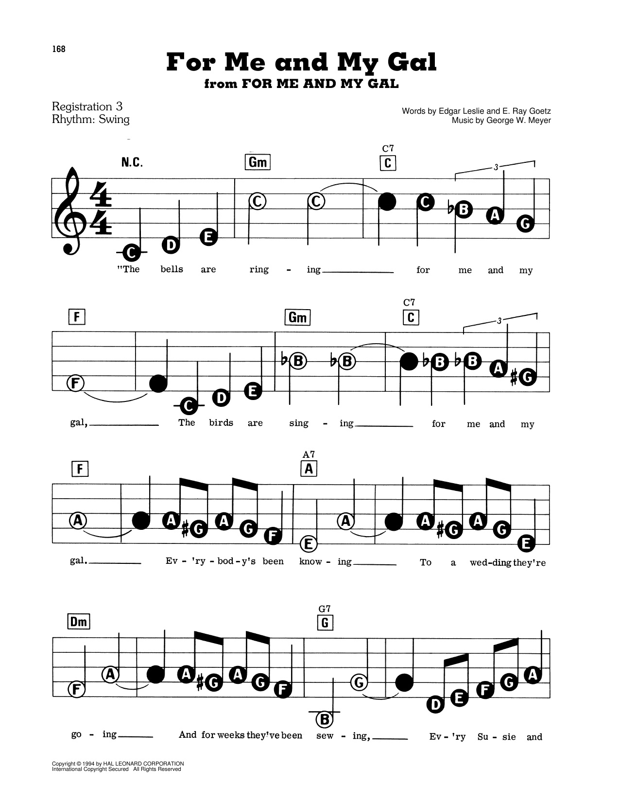 Learn to play Edgar Leslie, E. Ray Goetz and George W. Meyer For Me And My Gal sheet music for E-Z Play Today in minutes. Edgar Leslie, E. Ray Goetz and George W. Meyer For Me And My Gal sheet music preview music notes and score for E-Z Play Today including 2 page(s)
