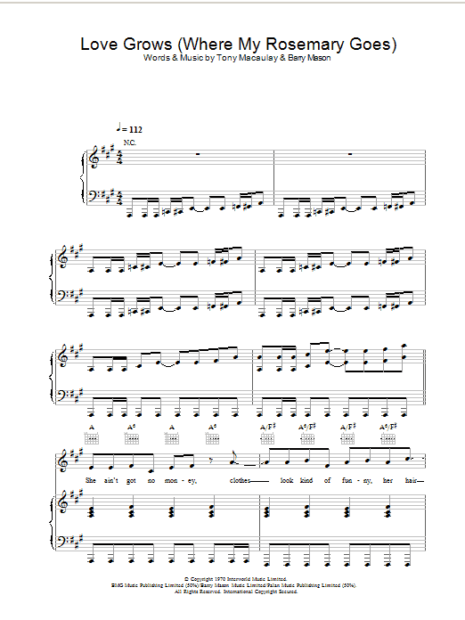 Learn to play Edison Lighthouse Love Grows (Where My Rosemary Goes) sheet music for Piano, Vocal & Guitar in minutes. Edison Lighthouse Love Grows (Where My Rosemary Goes) sheet music preview music notes and score for Piano, Vocal & Guitar including 6 page(s)