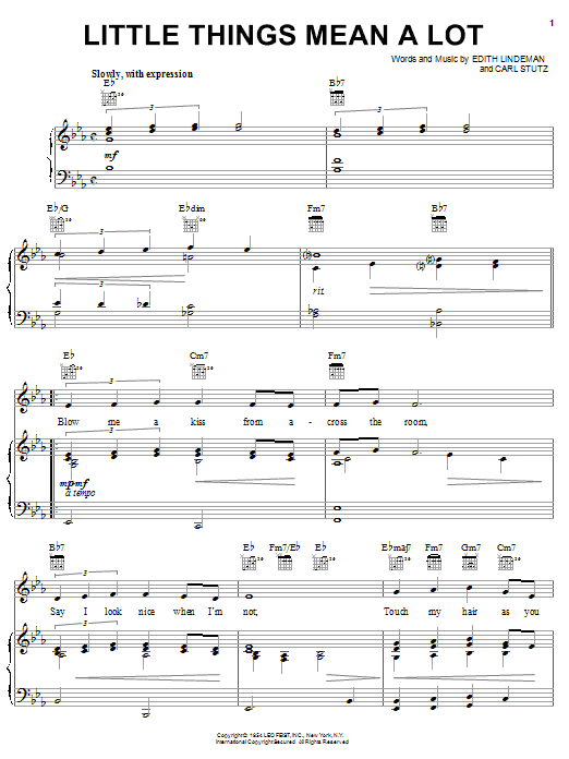 Learn to play Edith Lindeman Little Things Mean A Lot sheet music for Piano, Vocal & Guitar (Right-Hand Melody) in minutes. Edith Lindeman Little Things Mean A Lot sheet music notes and chords