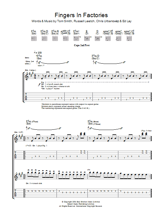 Editors Fingers In The Factories sheet music, chords, lyrics - Printable PDF for Guitar Tab