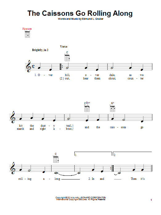 Learn to play Edmund L. Gruber The Caissons Go Rolling Along sheet music for Big Note Piano in minutes. Edmund L. Gruber The Caissons Go Rolling Along sheet music preview music notes and score for Big Note Piano including 4 page(s)