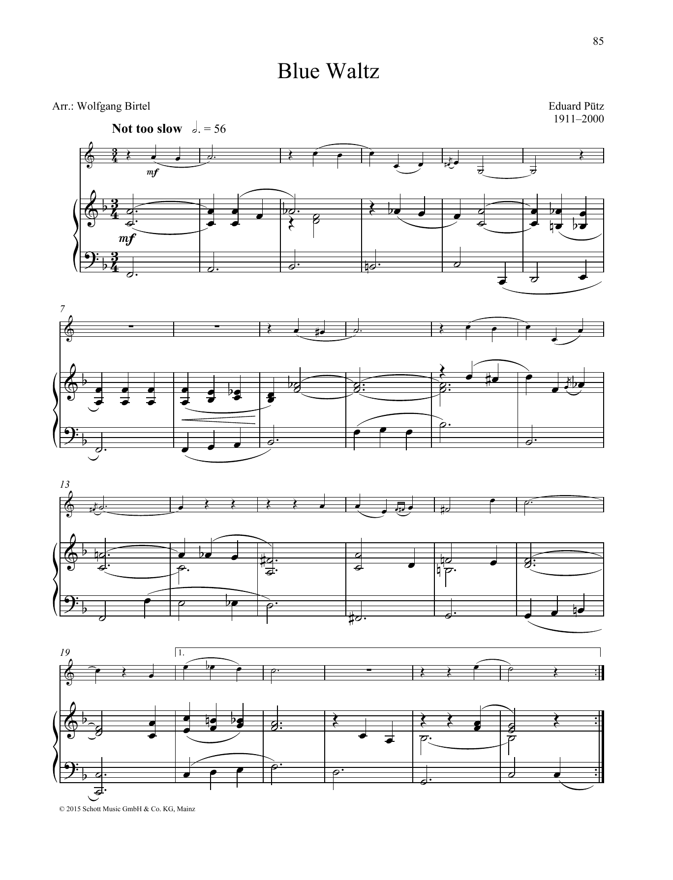 Learn to play Eduard Pütz Blue Waltz sheet music for Woodwind Solo in minutes. Eduard Pütz Blue Waltz sheet music preview music notes and score for Woodwind Solo including 4 page(s)