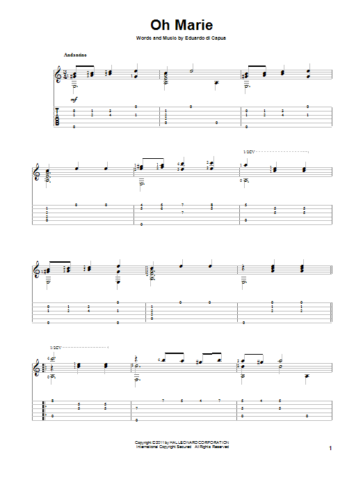 Learn to play Eduardo di Capua Oh Marie sheet music for Guitar Tab in minutes. Eduardo di Capua Oh Marie sheet music preview music notes and score for Guitar Tab including 5 page(s)