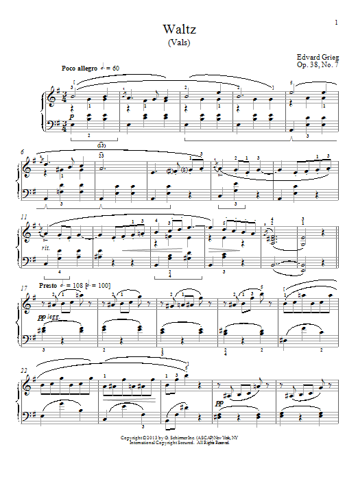 William Westney Waltz (Vals), Op. 38, No. 7 sheet music, chords, lyrics - Printable PDF for Piano