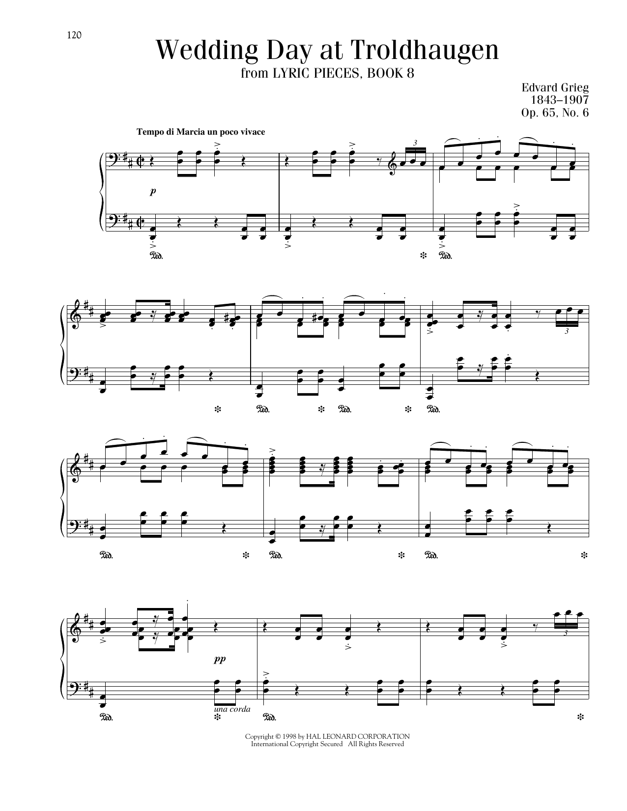 Edvard Grieg Wedding Day At Troldhaugen, Op. 65, No. 6 sheet music, chords, lyrics - Printable PDF for Piano Solo