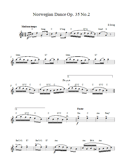 Learn to play Edvard Grieg Norwegian Dance No. 2 Op. 35 sheet music for Piano in minutes. Edvard Grieg Norwegian Dance No. 2 Op. 35 sheet music preview music notes and score for Piano including 3 page(s)