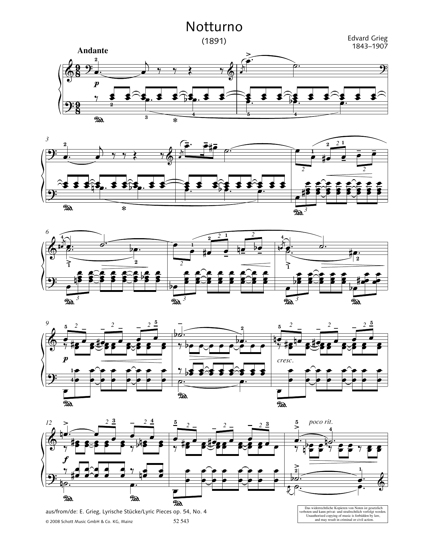Learn to play Edvard Grieg Notturno sheet music for Piano Solo in minutes. Edvard Grieg Notturno sheet music preview music notes and score for Piano Solo including 4 page(s)