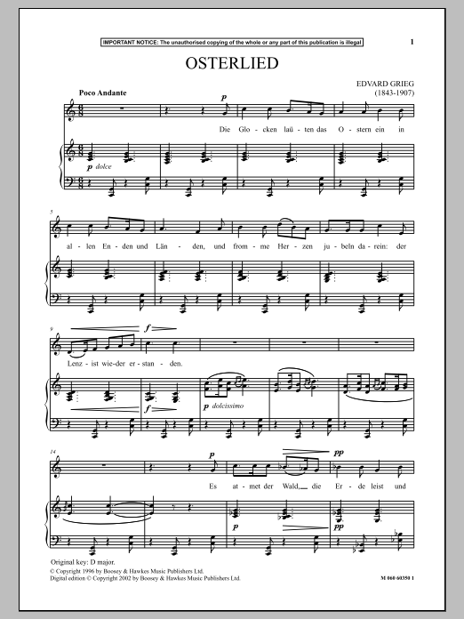 Learn to play Edvard Grieg Osterlied sheet music for Piano & Vocal in minutes. Edvard Grieg Osterlied sheet music notes and chords