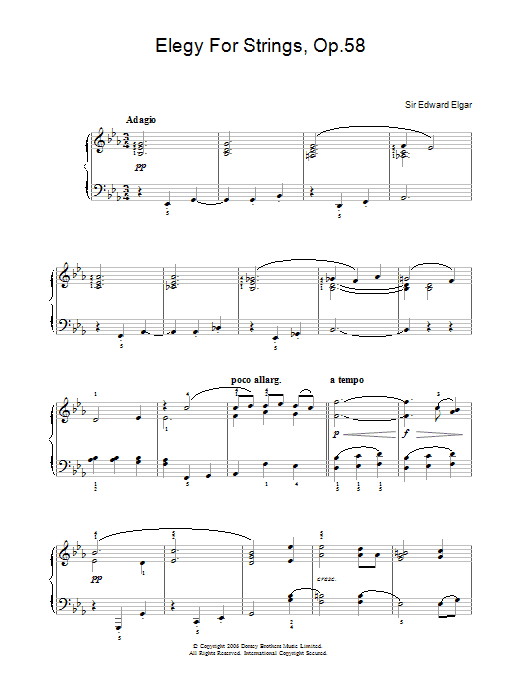 Edward Elgar Elegy For Strings, Op.58 sheet music, chords, lyrics - Printable PDF for Piano