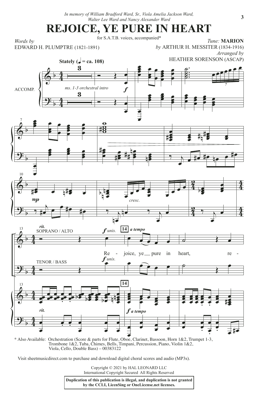 Edward H. Plumptre Rejoice, Ye Pure In Heart (arr. Heather Sorenson) sheet music, chords, lyrics - Printable PDF for SATB Choir