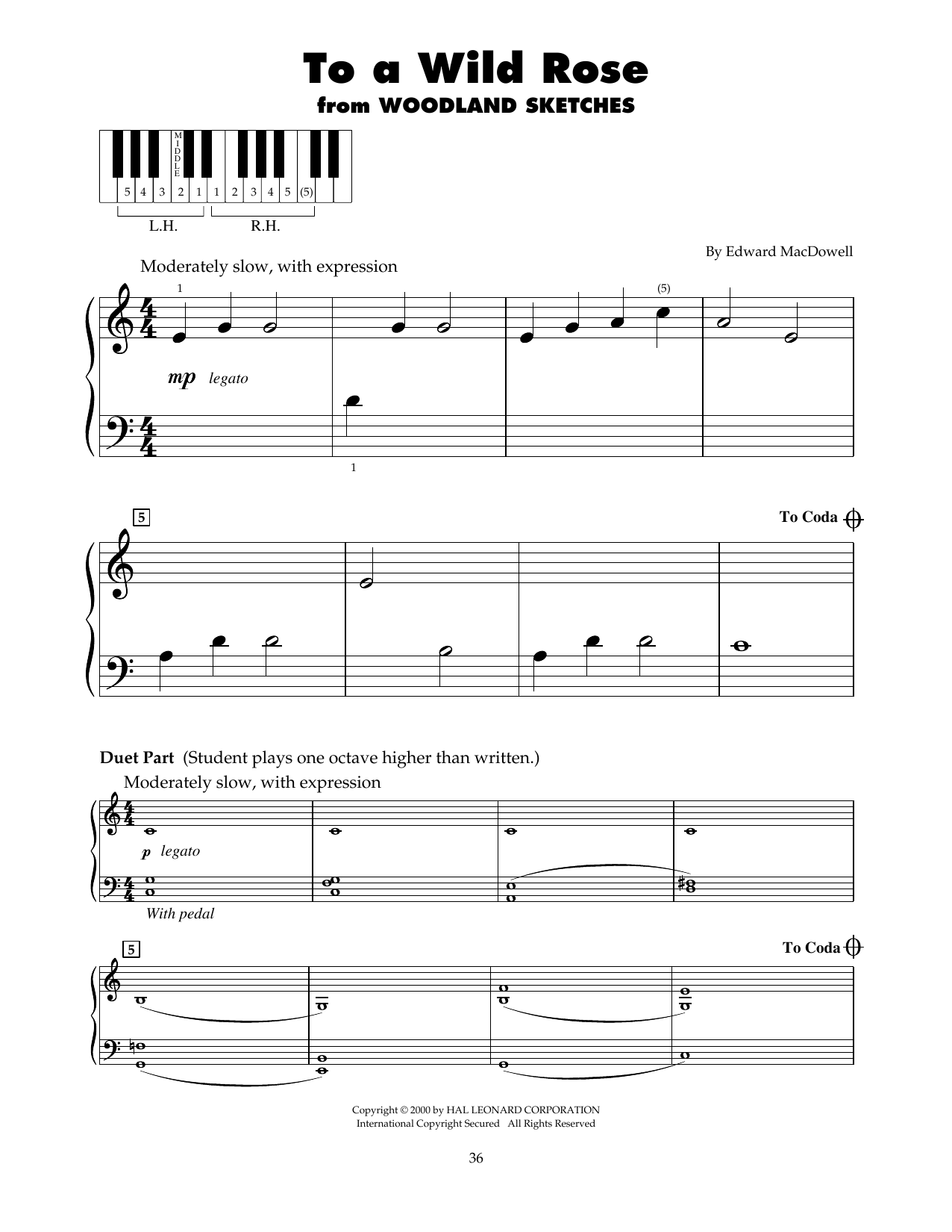 Edward MacDowell To A Wild Rose, Op. 51, No. 1 (arr. Carol Klose) sheet music, chords, lyrics - Printable PDF for 5-Finger Piano