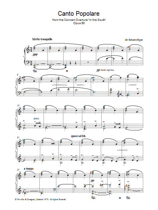 Edward Elgar Canto Popolare (from In The South, Op.50) sheet music preview music notes and score for Piano including 3 page(s)
