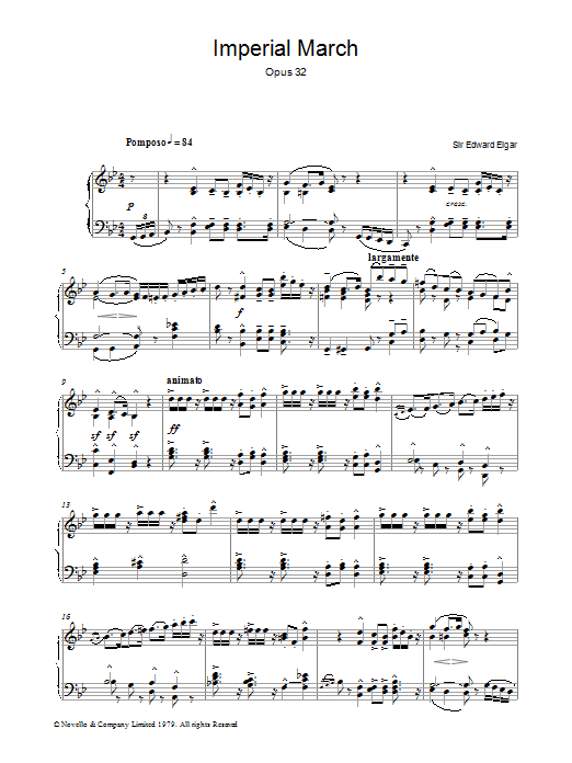 Edward Elgar Imperial March Op. 32 sheet music preview music notes and score for Piano including 5 page(s)