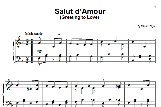 Learn to play Edward Elgar Salut D'amour (Greeting To Love) sheet music for Easy Piano in minutes. Edward Elgar Salut D'amour (Greeting To Love) sheet music preview music notes and score for Easy Piano including 1 page(s)
