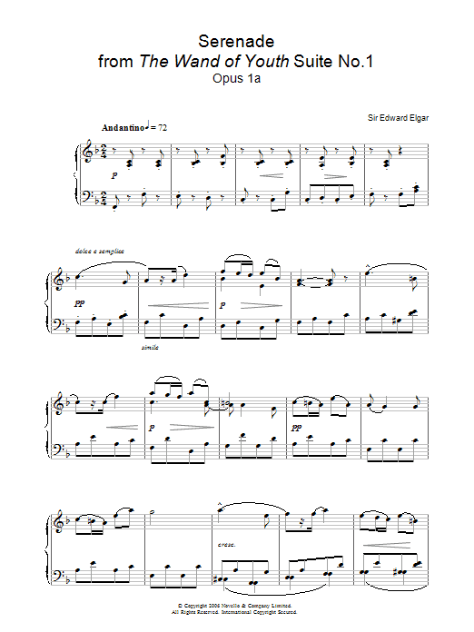 Edward Elgar Serenade From The Wand Of Youth Suite No 1 Op 1a sheet music preview music notes and score for Piano including 3 page(s)