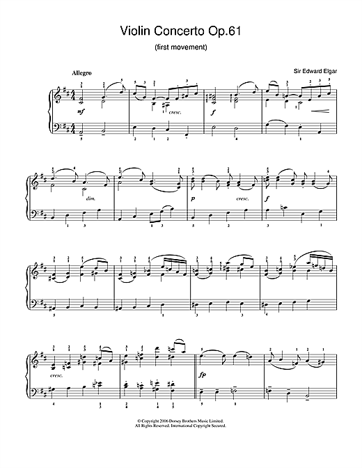 Learn to play Edward Elgar Violin Concerto Op.61 (1st Movement) sheet music for Piano in minutes. Edward Elgar Violin Concerto Op.61 (1st Movement) sheet music notes and chords