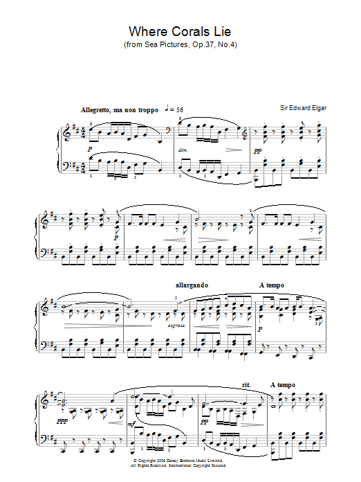 Edward Elgar Where Corals Lie (from Sea Pictures, Op.37, No.4) sheet music preview music notes and score for Easy Piano including 2 page(s)