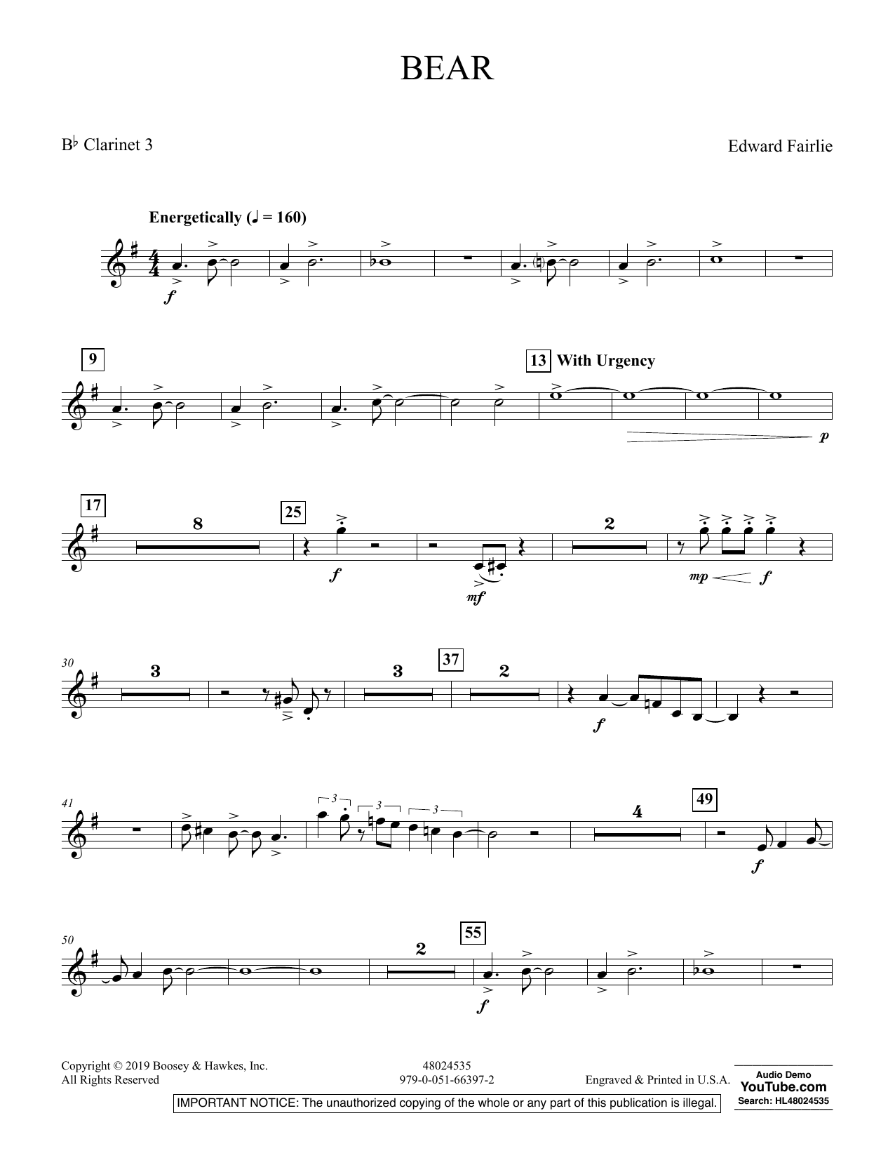 Learn to play Edward Fairlie Bear - Bb Clarinet 3 sheet music for Concert Band in minutes. Edward Fairlie Bear - Bb Clarinet 3 sheet music preview music notes and score for Concert Band including 2 page(s)