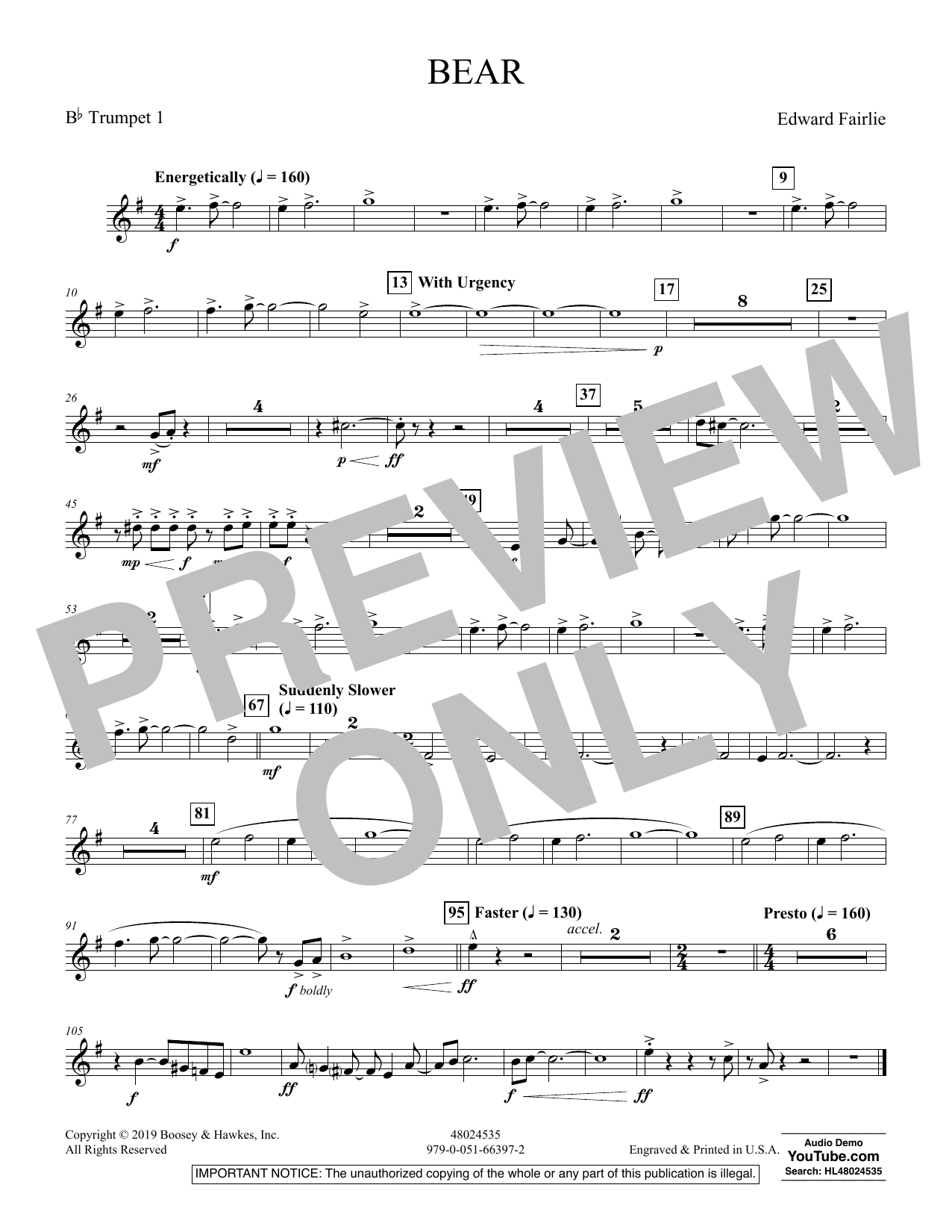 Learn to play Edward Fairlie Bear - Bb Trumpet 1 sheet music for Concert Band in minutes. Edward Fairlie Bear - Bb Trumpet 1 sheet music preview music notes and score for Concert Band including 1 page(s)