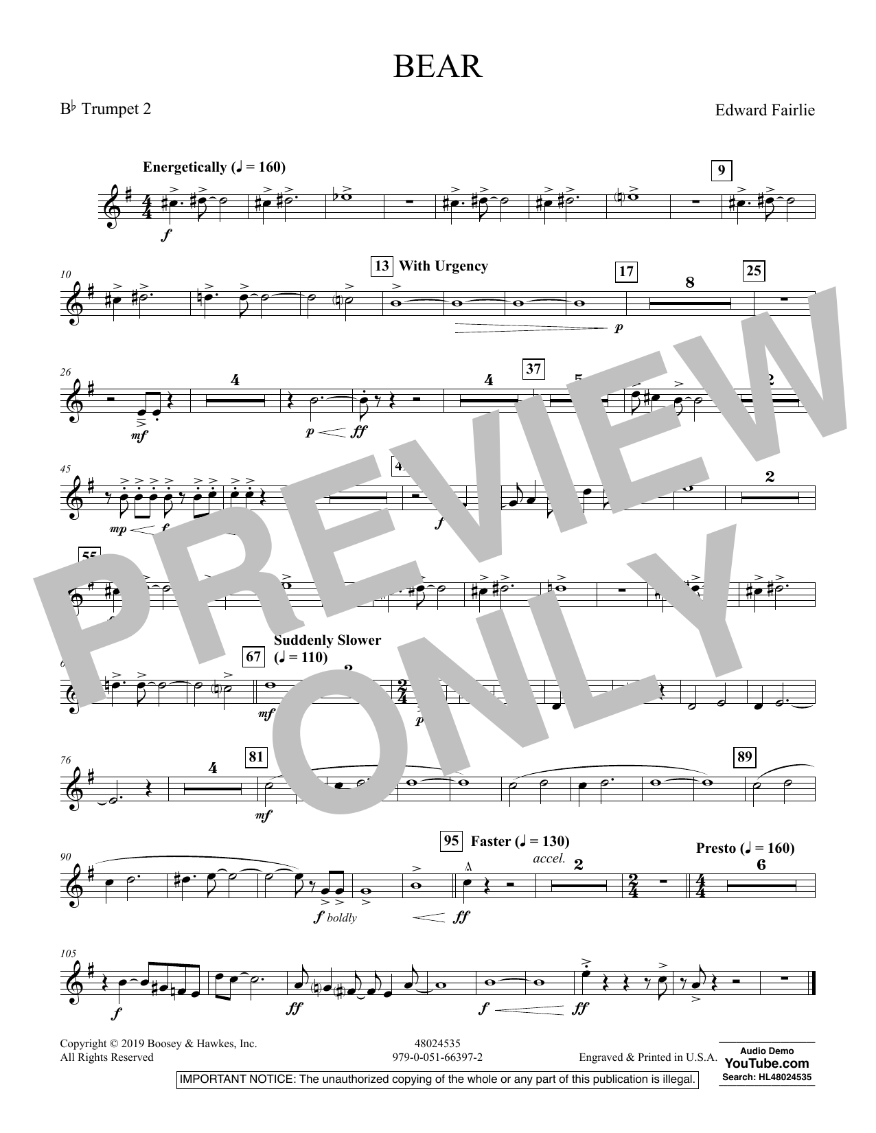 Learn to play Edward Fairlie Bear - Bb Trumpet 2 sheet music for Concert Band in minutes. Edward Fairlie Bear - Bb Trumpet 2 sheet music preview music notes and score for Concert Band including 1 page(s)