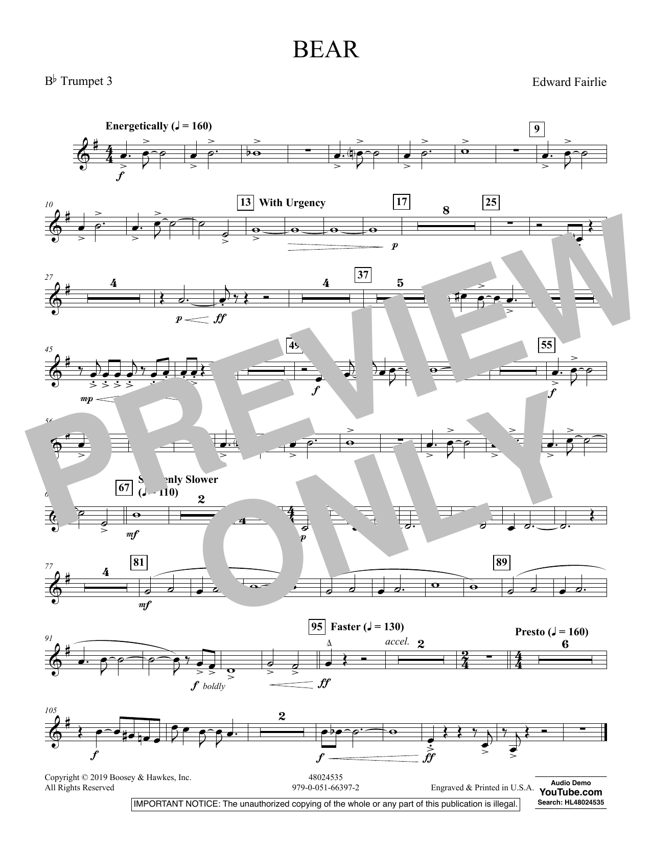Learn to play Edward Fairlie Bear - Bb Trumpet 3 sheet music for Concert Band in minutes. Edward Fairlie Bear - Bb Trumpet 3 sheet music preview music notes and score for Concert Band including 1 page(s)