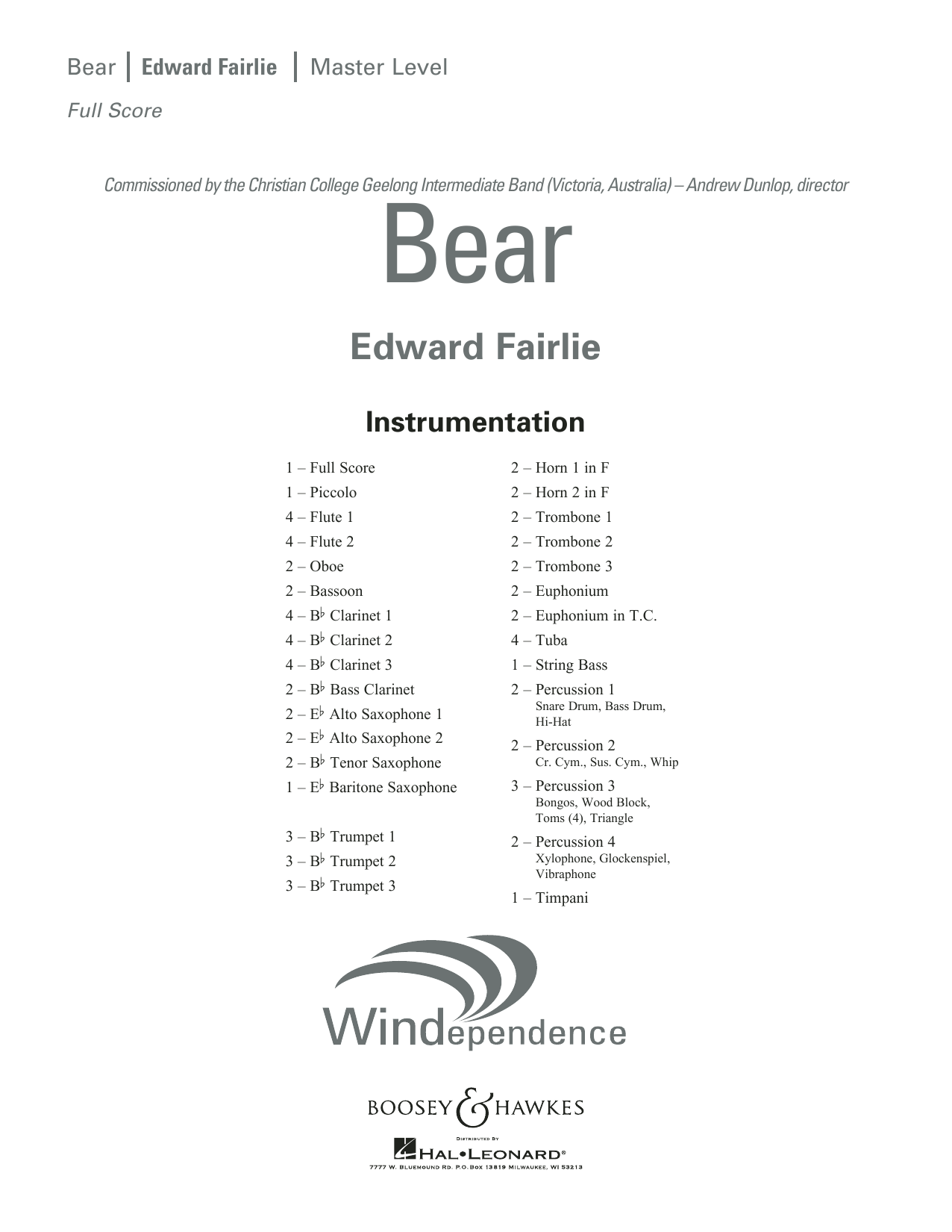 Learn to play Edward Fairlie Bear - Conductor Score (Full Score) sheet music for Concert Band in minutes. Edward Fairlie Bear - Conductor Score (Full Score) sheet music preview music notes and score for Concert Band including 20 page(s)
