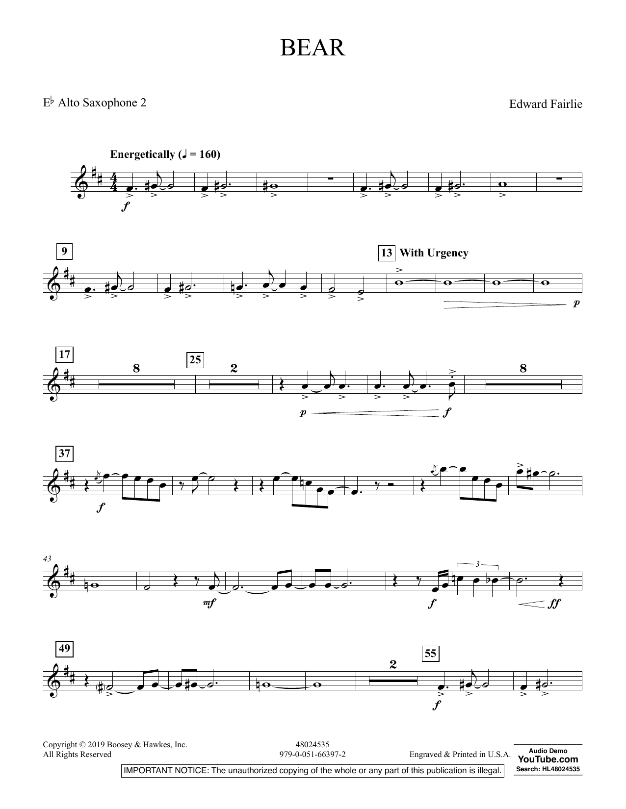 Learn to play Edward Fairlie Bear - Eb Alto Saxophone 2 sheet music for Concert Band in minutes. Edward Fairlie Bear - Eb Alto Saxophone 2 sheet music preview music notes and score for Concert Band including 2 page(s)