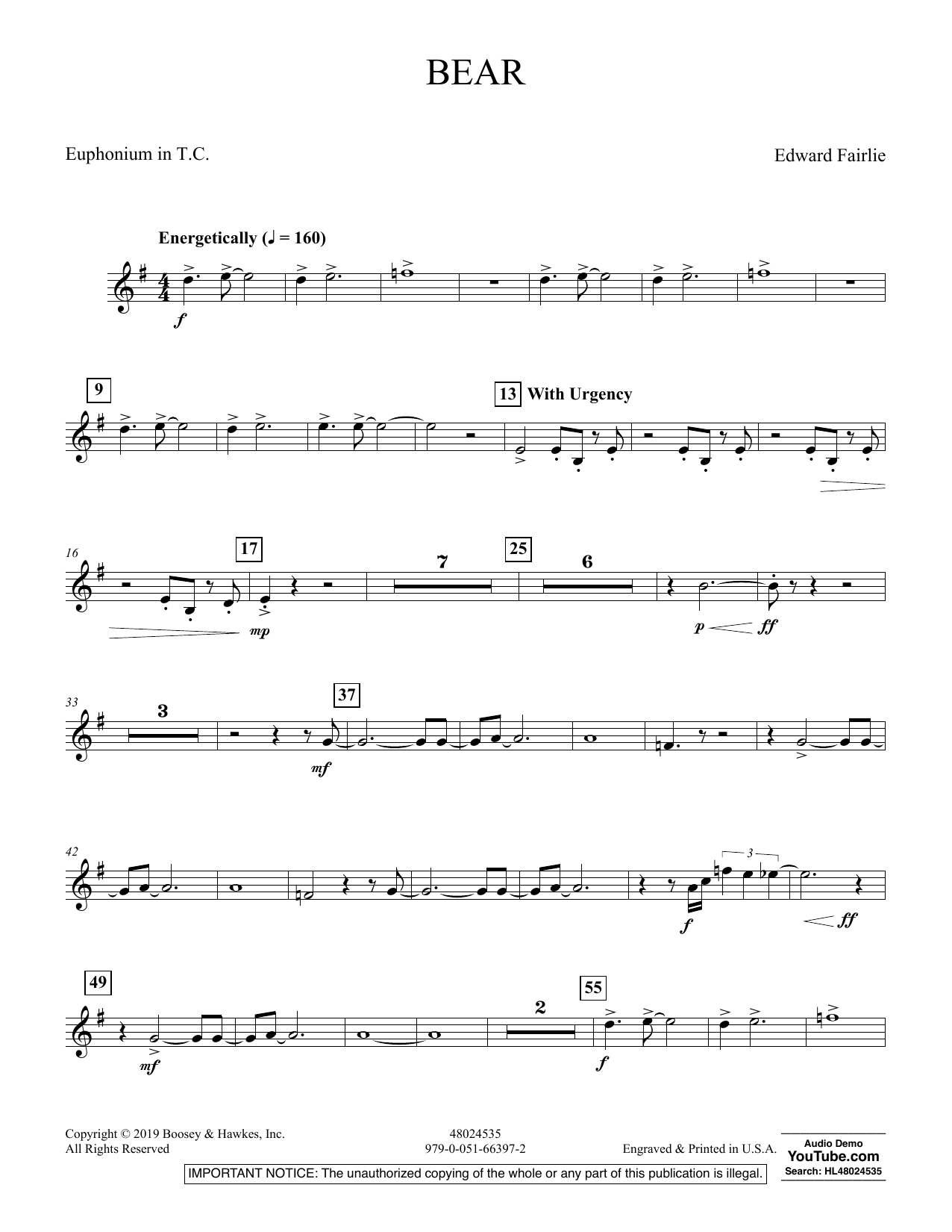 Learn to play Edward Fairlie Bear - Euphonium TC sheet music for Concert Band in minutes. Edward Fairlie Bear - Euphonium TC sheet music preview music notes and score for Concert Band including 2 page(s)
