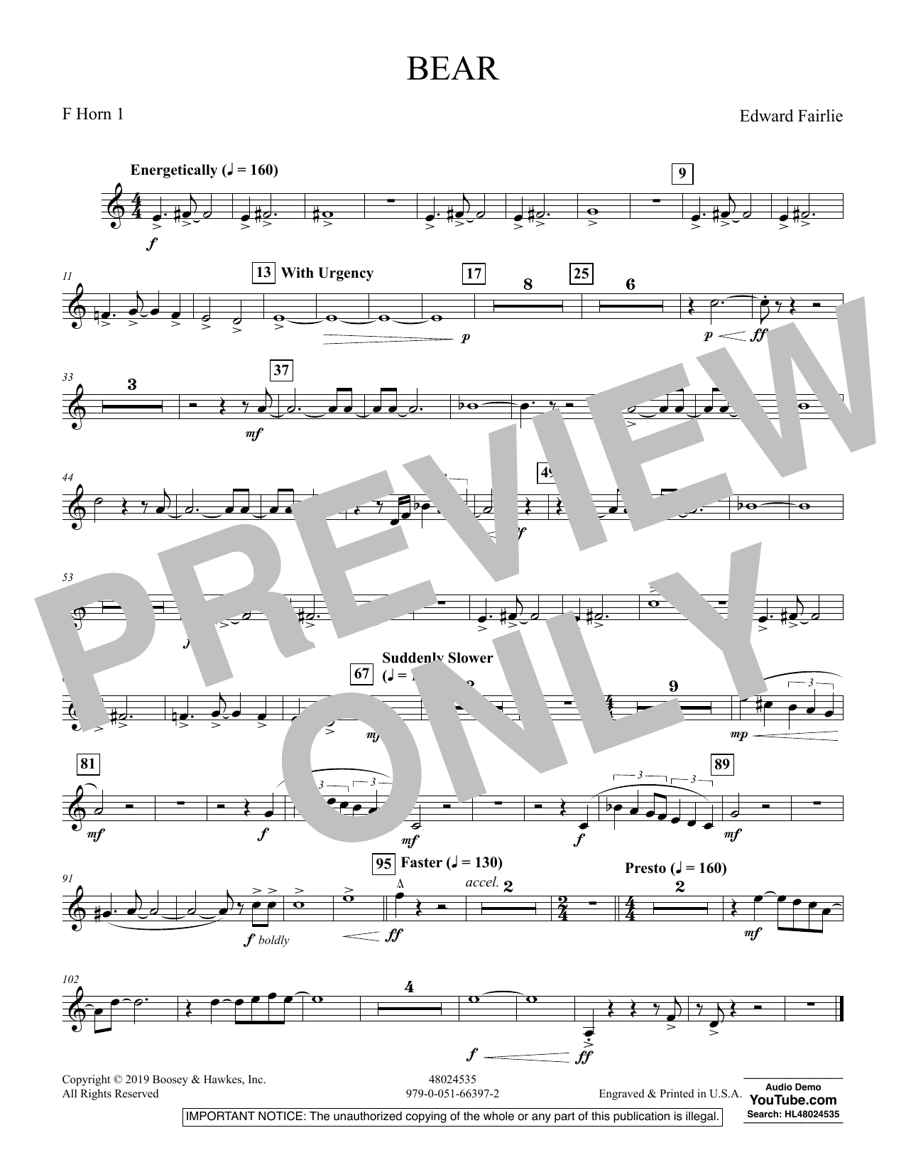Learn to play Edward Fairlie Bear - F Horn 1 sheet music for Concert Band in minutes. Edward Fairlie Bear - F Horn 1 sheet music preview music notes and score for Concert Band including 1 page(s)