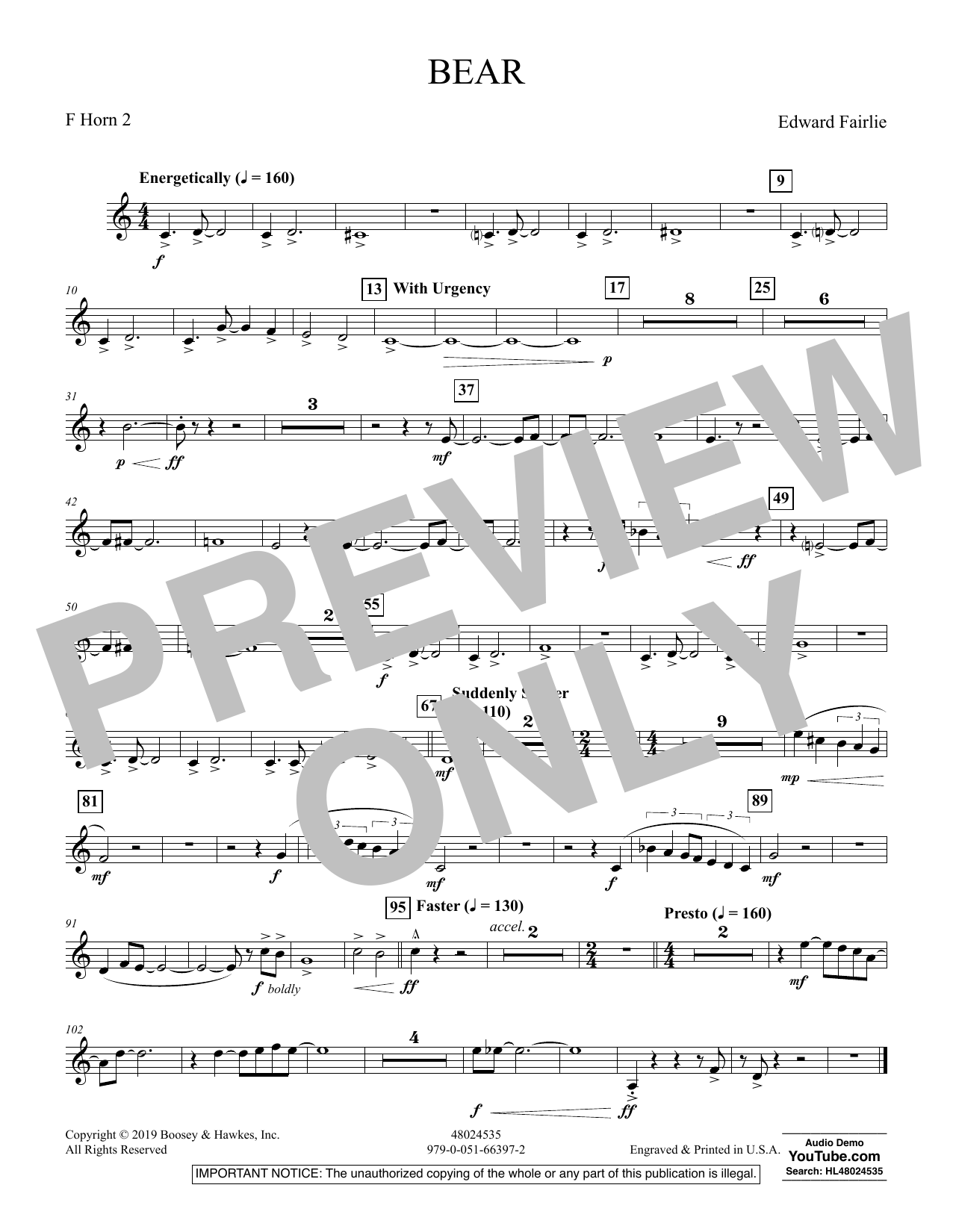 Learn to play Edward Fairlie Bear - F Horn 2 sheet music for Concert Band in minutes. Edward Fairlie Bear - F Horn 2 sheet music preview music notes and score for Concert Band including 1 page(s)