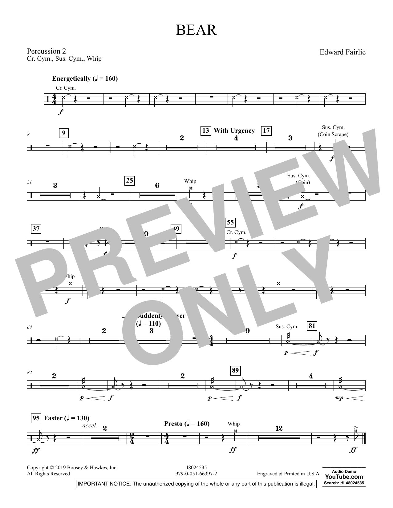 Learn to play Edward Fairlie Bear - Percussion 2 sheet music for Concert Band in minutes. Edward Fairlie Bear - Percussion 2 sheet music preview music notes and score for Concert Band including 1 page(s)