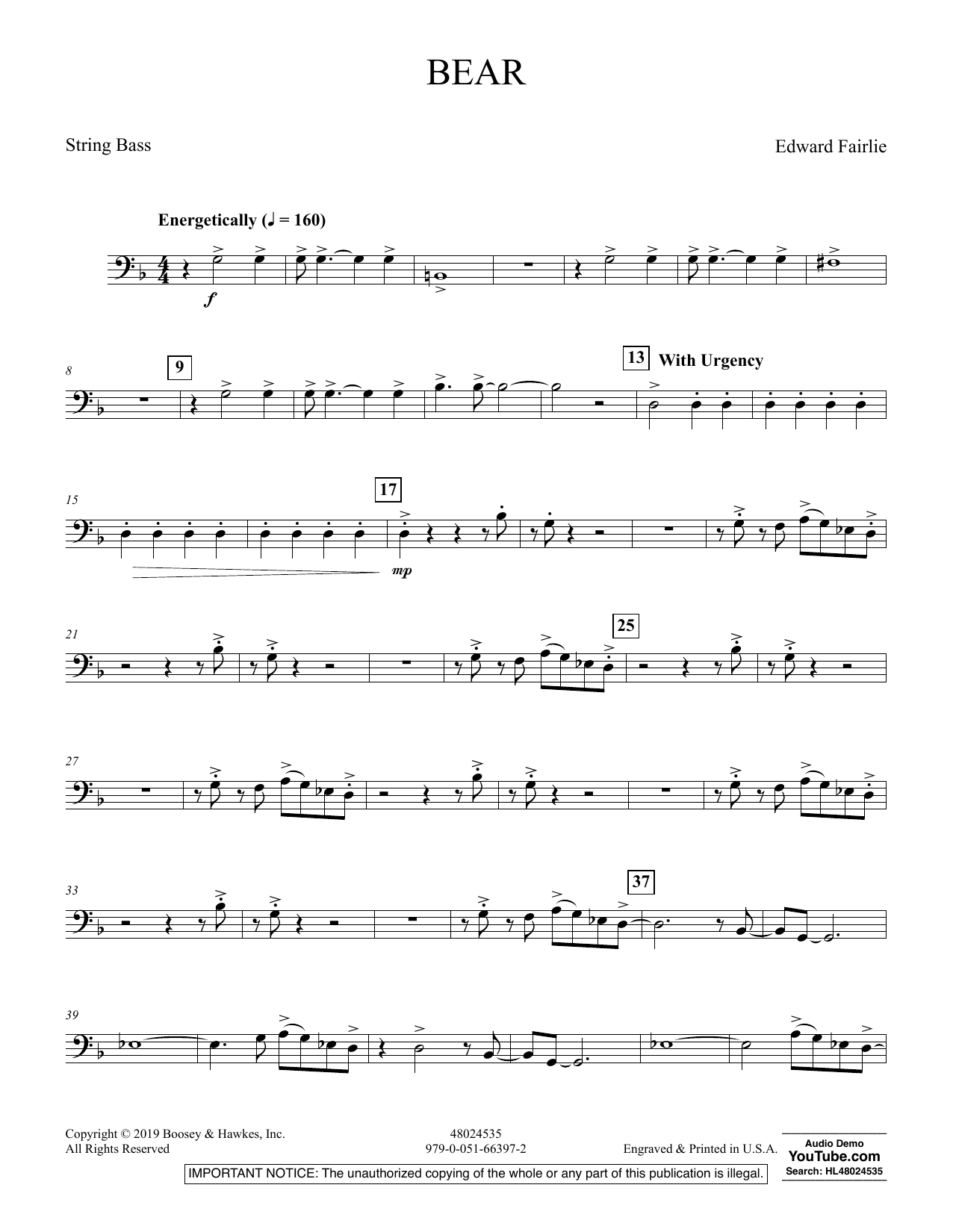 Learn to play Edward Fairlie Bear - String Bass sheet music for Concert Band in minutes. Edward Fairlie Bear - String Bass sheet music preview music notes and score for Concert Band including 2 page(s)