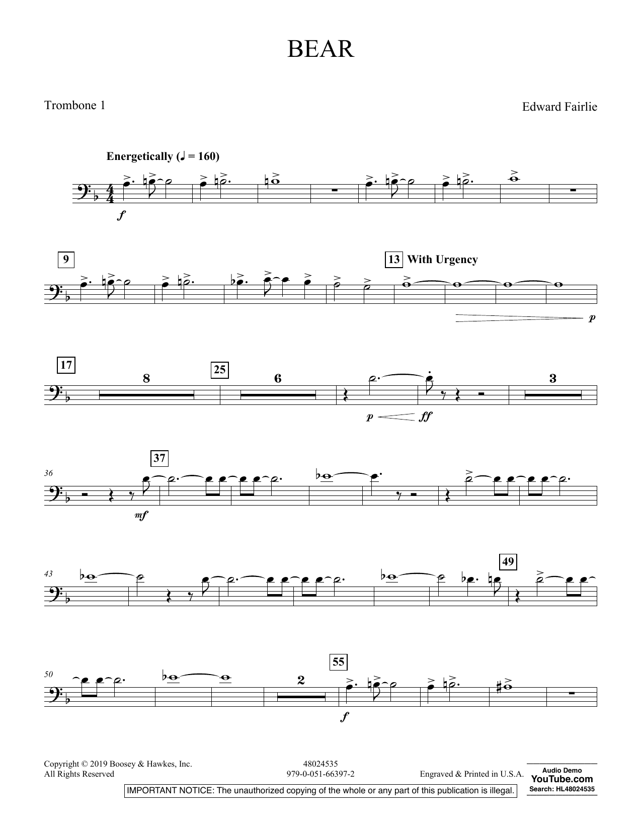 Learn to play Edward Fairlie Bear - Trombone 1 sheet music for Concert Band in minutes. Edward Fairlie Bear - Trombone 1 sheet music preview music notes and score for Concert Band including 2 page(s)