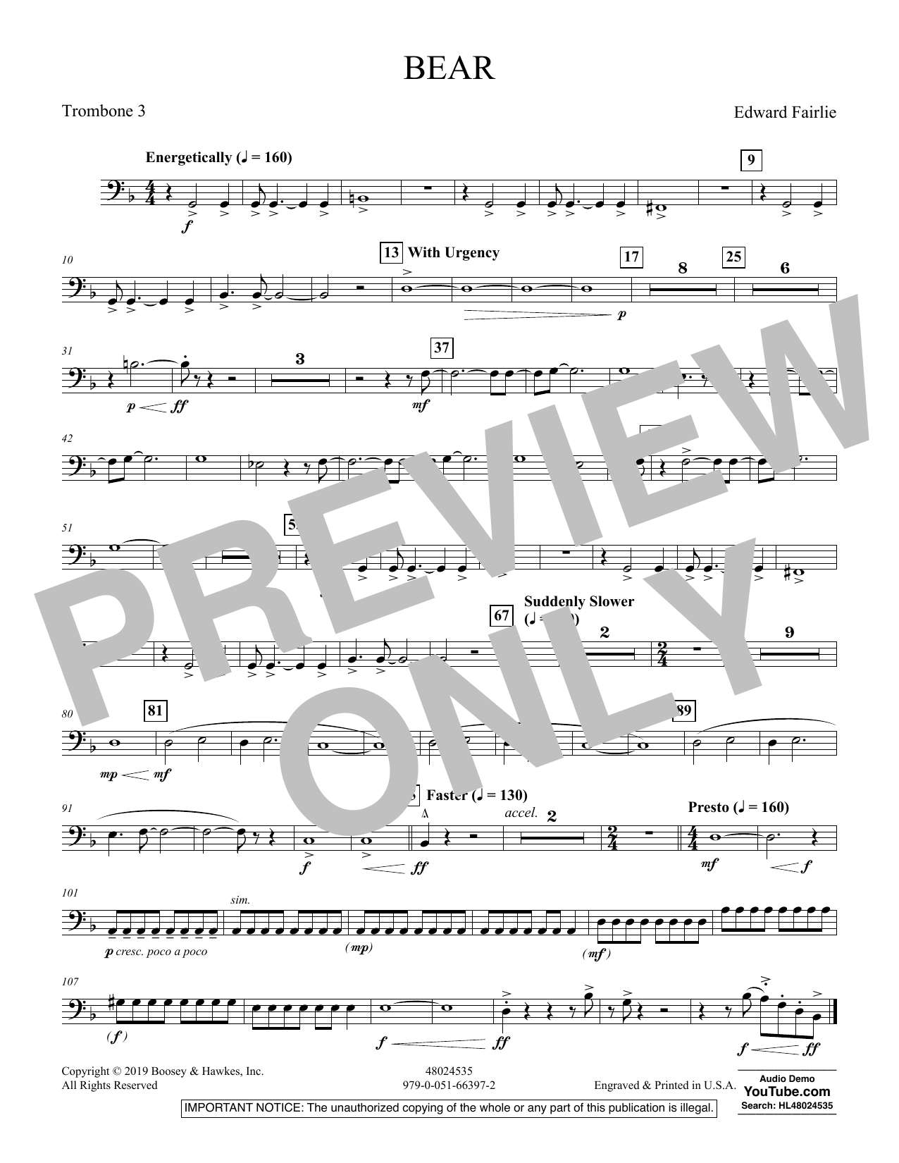 Learn to play Edward Fairlie Bear - Trombone 3 sheet music for Concert Band in minutes. Edward Fairlie Bear - Trombone 3 sheet music preview music notes and score for Concert Band including 1 page(s)