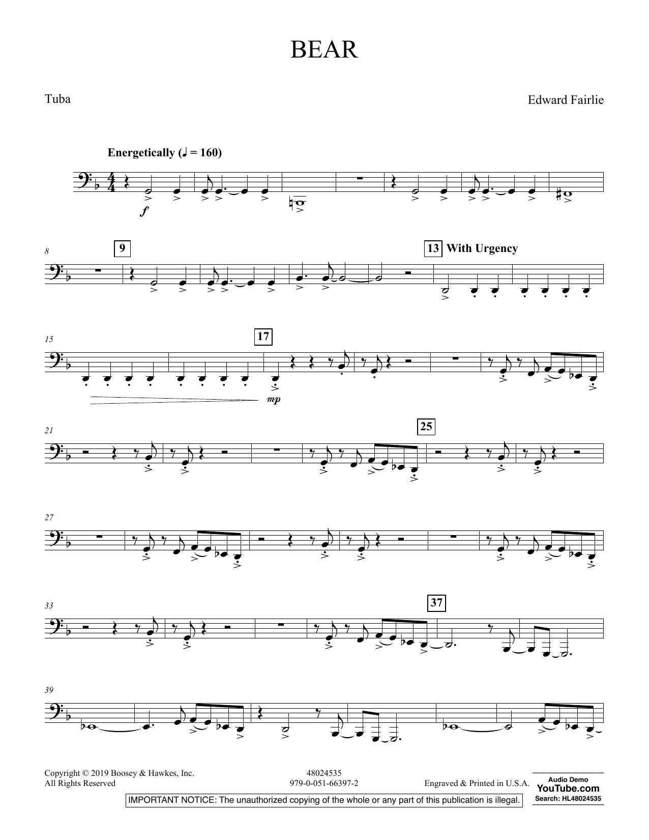 Learn to play Edward Fairlie Bear - Tuba sheet music for Concert Band in minutes. Edward Fairlie Bear - Tuba sheet music preview music notes and score for Concert Band including 2 page(s)