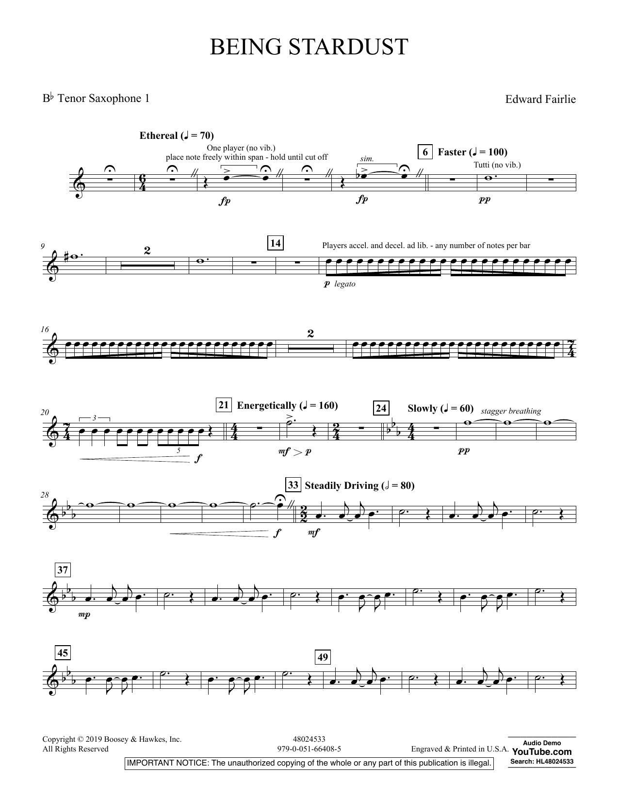 Edward Fairlie Being Stardust - 1st Tenor Saxophone sheet music preview music notes and score for Concert Band including 2 page(s)