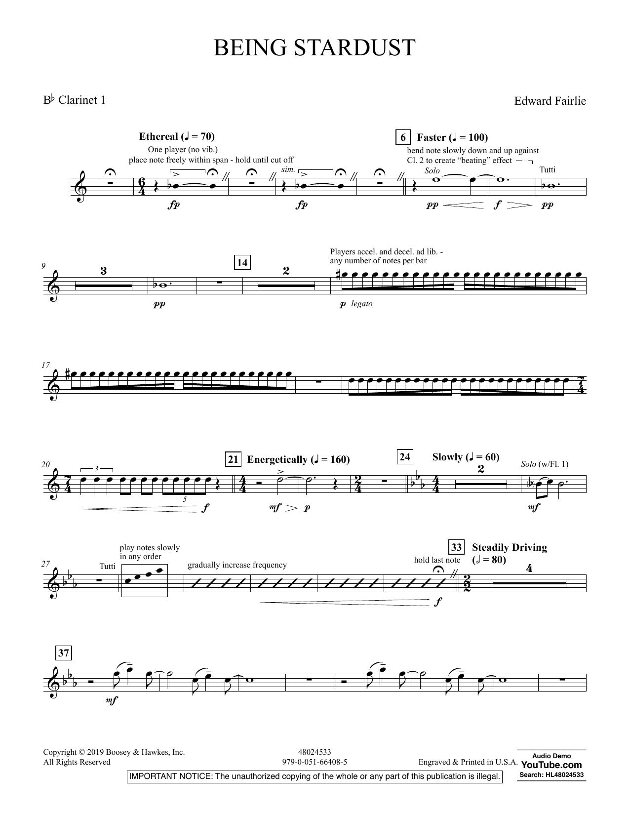 Edward Fairlie Being Stardust - Bb Clarinet 1 sheet music preview music notes and score for Concert Band including 2 page(s)