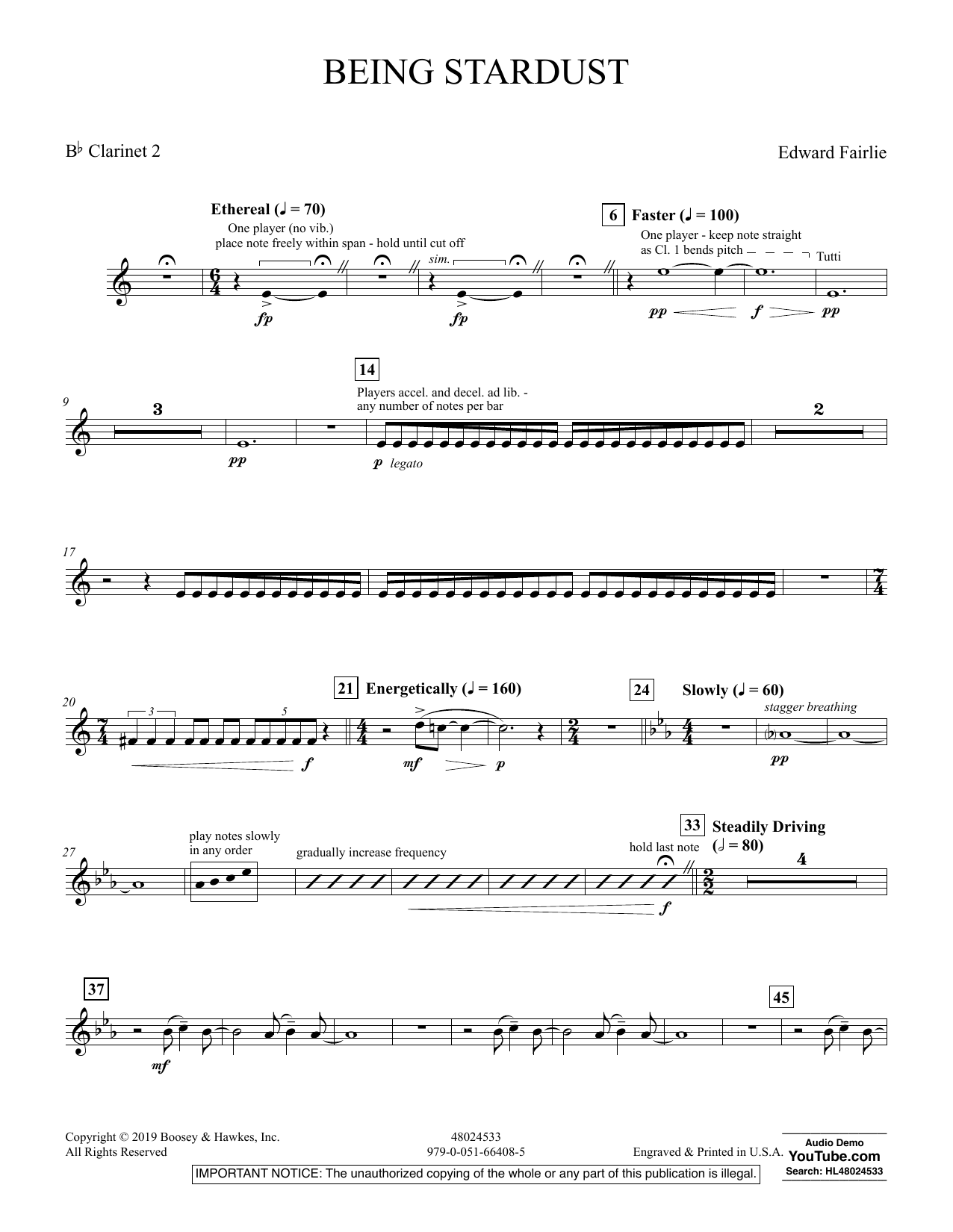 Learn to play Edward Fairlie Being Stardust - Bb Clarinet 2 sheet music for Concert Band in minutes. Edward Fairlie Being Stardust - Bb Clarinet 2 sheet music preview music notes and score for Concert Band including 2 page(s)