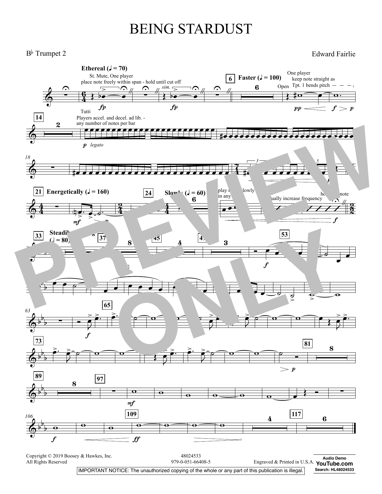 Edward Fairlie Being Stardust - Bb Trumpet 2 sheet music preview music notes and score for Concert Band including 1 page(s)