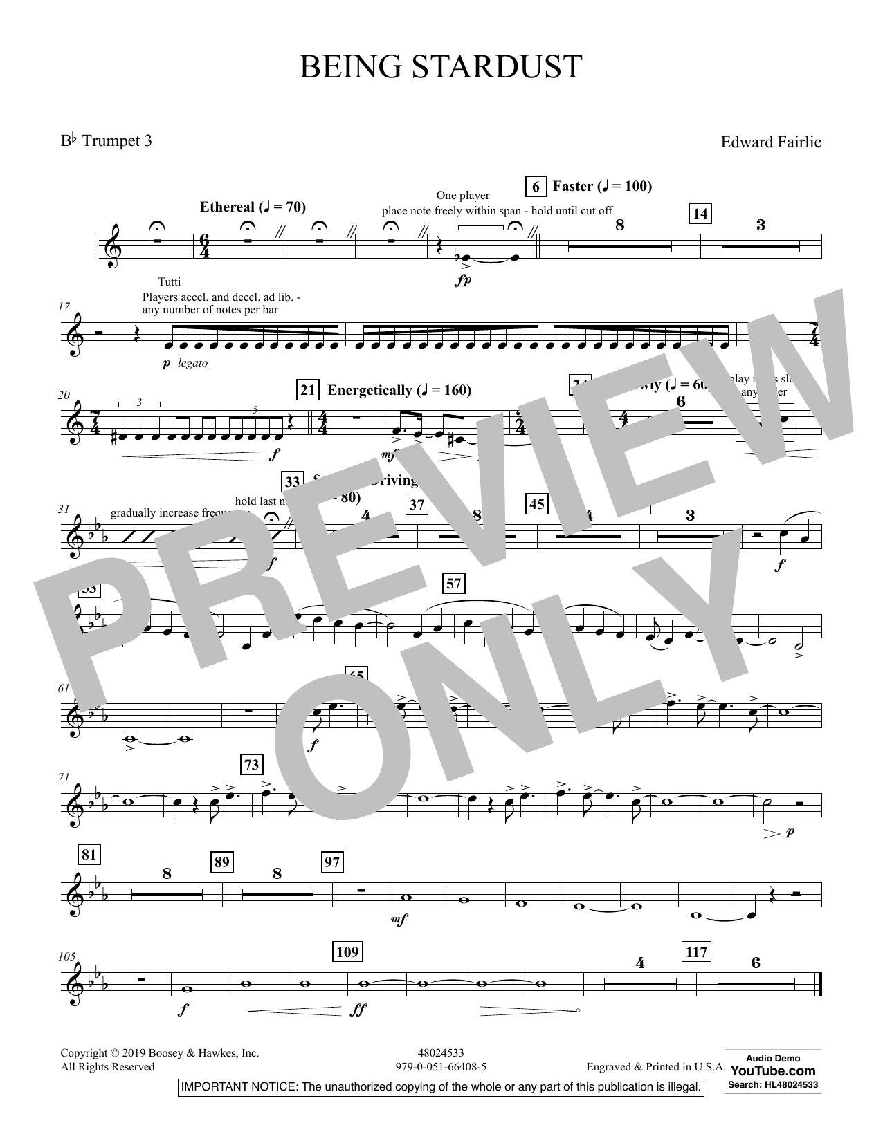 Learn to play Edward Fairlie Being Stardust - Bb Trumpet 3 sheet music for Concert Band in minutes. Edward Fairlie Being Stardust - Bb Trumpet 3 sheet music preview music notes and score for Concert Band including 1 page(s)