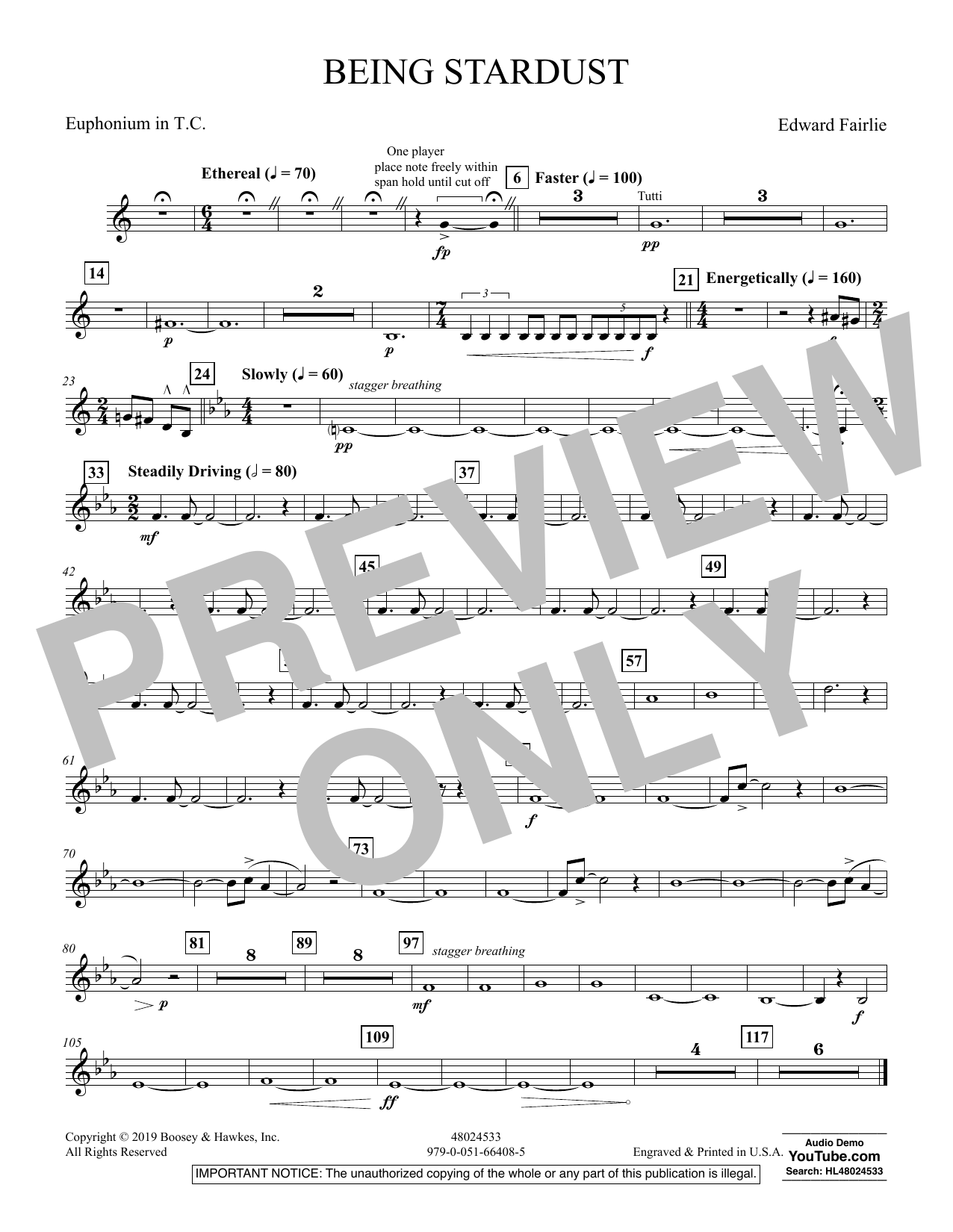 Edward Fairlie Being Stardust - Euphonium TC sheet music preview music notes and score for Concert Band including 1 page(s)